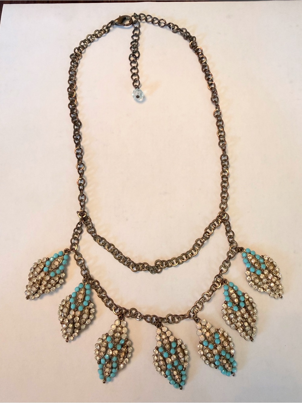 Turquoise and Clear Crystal Statement Necklace